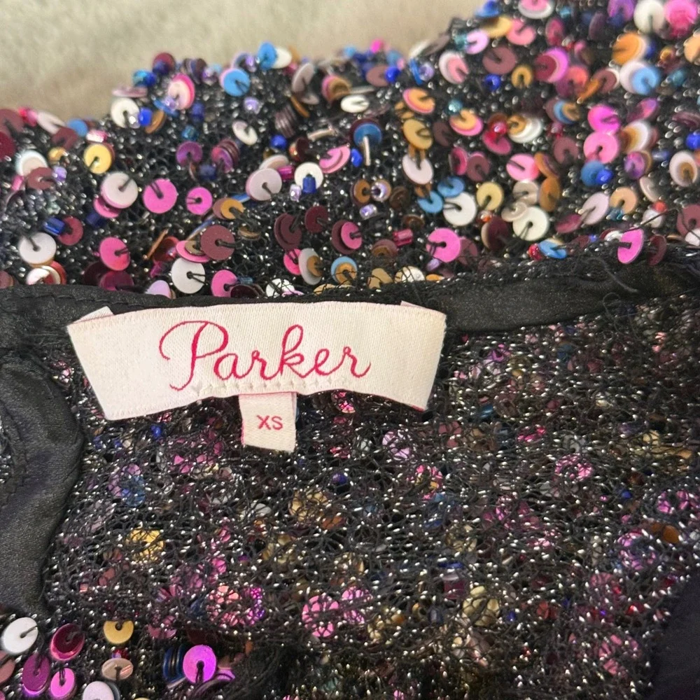 Parker All Over Colorful Sequin Top Womens XS Sheer Festive Holiday Sparkle Glam